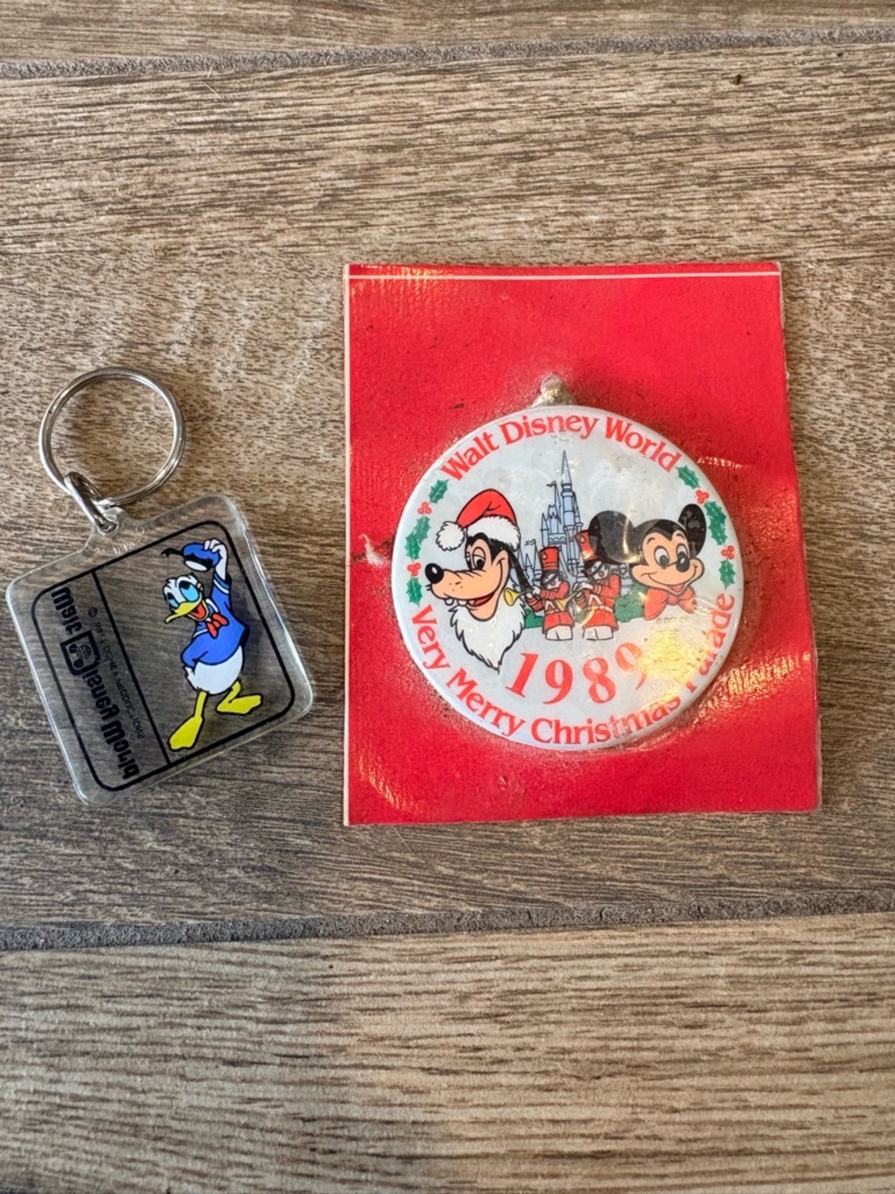 Vintage Disney -  1989 Mickey & Goofy Holiday Ornament & Donald Duck Keychain